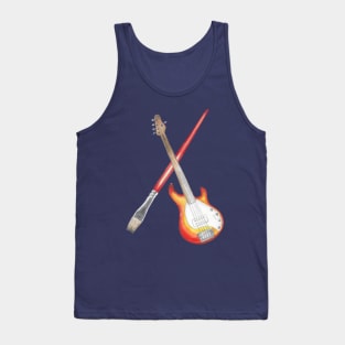 Bass Guitar and Paintbrush Music and Art Watercolor Red and Orange Tank Top